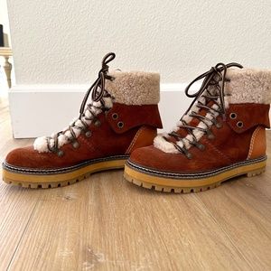 See by Chloé Eileen Shearling Trimmed Suede Boots Size 39